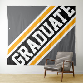 GRADUATE Sporty Gray Black Yellow Racing Streifen Wandteppich