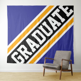 GRADUATE Sporty Navy Black Yellow Racing Stripes Wandteppich