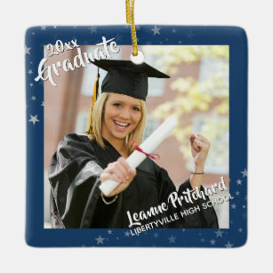 Graduate Stars Editable Blue Two-Foto Keramikornament