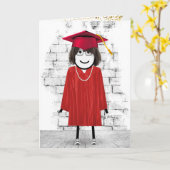 Graduate Stick Figure Girl with Diploma Karte (Gelbe Blume)