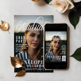 Graduate Stylish Magazine Cover Foto Grad Party Einladung