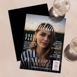 Graduate Stylish Magazine Cover Foto Grad Party Folieneinladung