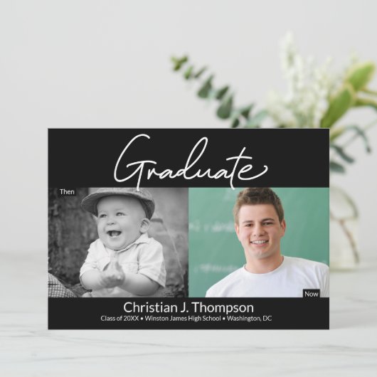 Graduate Then and Now High School Grad Foto Ankündigung (Stehend Vorderseite)