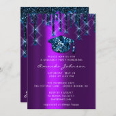 Graduate Tropfen Lila Navy Cap3D Effect Glam Party Einladung (Vorne/Hinten)