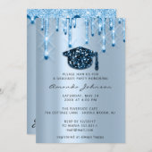 Graduate Tropfens Blue Navy Cap3D Effect Glam 🎉 Einladung (Vorne/Hinten)