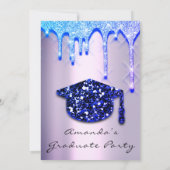 Graduate Tropfens Blue Navy Cap3D Effekt Glam Lila Einladung (Rückseite)