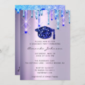 Graduate Tropfens Blue Navy Cap3D Effekt Glam Lila Einladung (Vorne/Hinten)