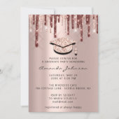 Graduate Tropfens Rose Gold Cap 3D Brown Glam Part Einladung (Vorderseite)