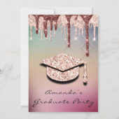Graduate Tropfens Rose Gold Cap 3D Glam HOLOGRAPH Einladung (Rückseite)