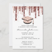 Graduate Tropfens Rose Gold Cap 3D Glam WHite Einladung (Vorderseite)