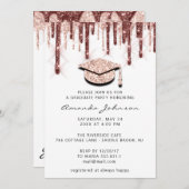 Graduate Tropfens Rose Gold Cap 3D Glam WHite Einladung (Vorne/Hinten)