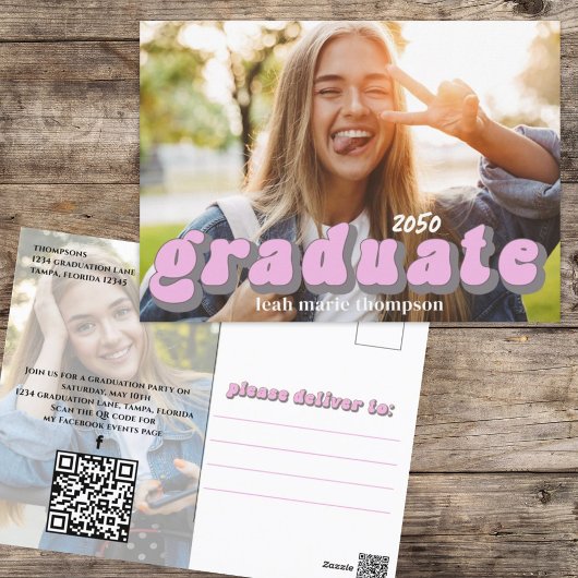Graduate Typografy Foto QR Code Social Media Postkarte
