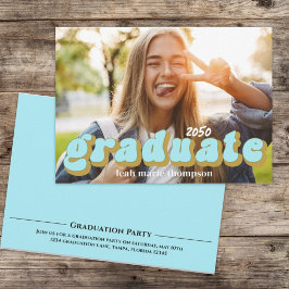 Graduate Typografy Foto Simple Blue Fun Retro Einladung