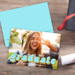 Graduate Typografy Foto Simple Blue Fun Retro Einladung