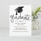 Graduate Typografy Simple Black Abschluss Hat Einladung (Stehend Vorderseite)