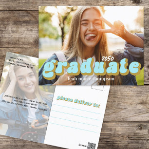 Graduate Typografy Simple Blue Retro Zwei Foto Postkarte
