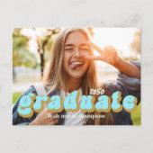 Graduate Typografy Simple Blue Retro Zwei Foto Postkarte (Vorderseite)