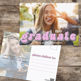 Graduate Typografy Simple Pink Retro Zwei Foto Postkarte