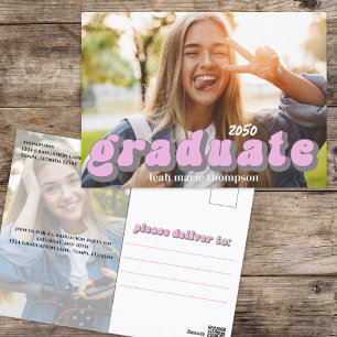Graduate Typografy Simple Pink Retro Zwei Foto Postkarte