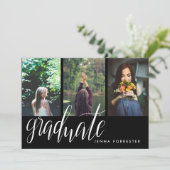 Graduate Typografy Three Fotos Graduation Party Einladung (Stehend Vorderseite)