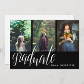 Graduate Typografy Three Fotos Graduation Party Einladung (Vorne/Hinten)
