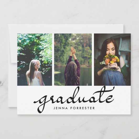 Graduate Typografy Three Fotos Graduation Party Einladung (Vorderseite)