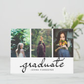 Graduate Typografy Three Fotos Graduation Party Einladung (Stehend Vorderseite)