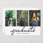 Graduate Typografy Three Fotos Graduation Party Einladung (Vorne/Hinten)