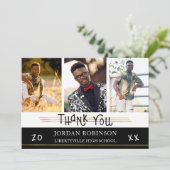 Graduate Vielen Dank | Goldlinien | Editierbare Fa Einladung (Stehend Vorderseite)