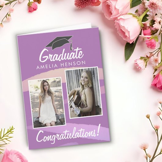 Graduate Watercolor Herzlichen Glückwunsch 2 Foto Karte