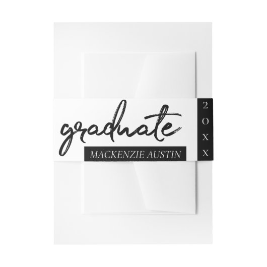 Graduate White Script | Klassischer Keepake mit de Einladungsbanderole (Vorderseite Beispiel)