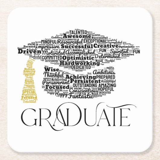 Graduate Words Graduation Cap Party Rechteckiger Pappuntersetzer (Vorderseite)