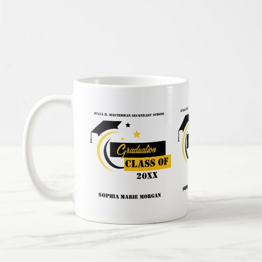 Graduate Yellow Schwarz-weiß Abschluss Classic Kaffeetasse (Links)