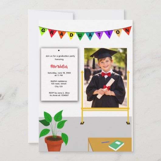 Graduated Kid Happy Class Graduation Invitation Einladung (Vorderseite)