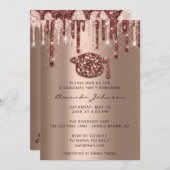 GraduateParty Tropfen Rose Gold Cap3D Effekt Einladung (Vorne/Hinten)