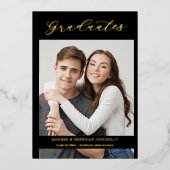 Graduates Golden Black Whimsical Calligraphy Photo Folieneinladung (Vorderseite)