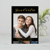 Graduates Golden Black Whimsical Calligraphy Photo Folieneinladung (Stehend vorne)
