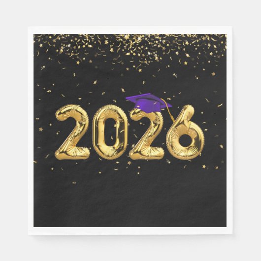 Graduation 2026 Gold Balloons and Purple Cap Serviette (Vorderseite)