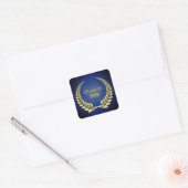 Graduation 2026 Gold Laurel Wreath On Blue  Quadratischer Aufkleber (Umschlag)