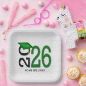 Graduation 2026 Green and Black On Wood Pappteller (Party)