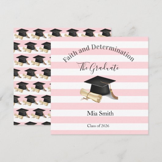 Graduation 2026 Invitation Pink Stripe Einladung (Vorne/Hinten)