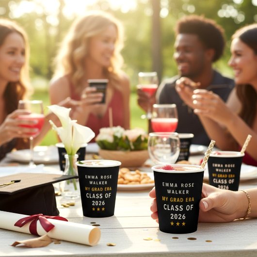 Graduation 2026 Name Custom Black Gold Paper Cups Pappbecher