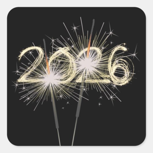 Graduation 2026 Sparklers On Black Quadratischer Aufkleber (Vorderseite)