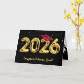 Graduation 2026 With Red Cap and Confetti Karte (Gelbe Blume)