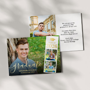 Graduation 4 Photo Collage Gold Foil Announcement Folieneinladung