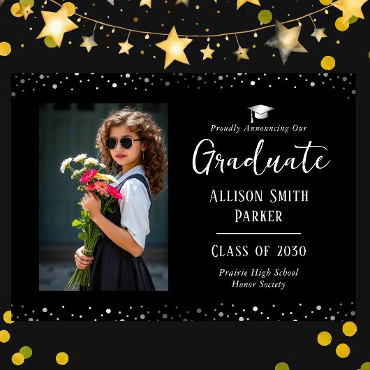 Graduation Announcement Black and Silver Photo