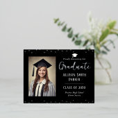 Graduation Announcement Black and Silver Photo Folien Feiertagspostkarte (Stehend vorne)