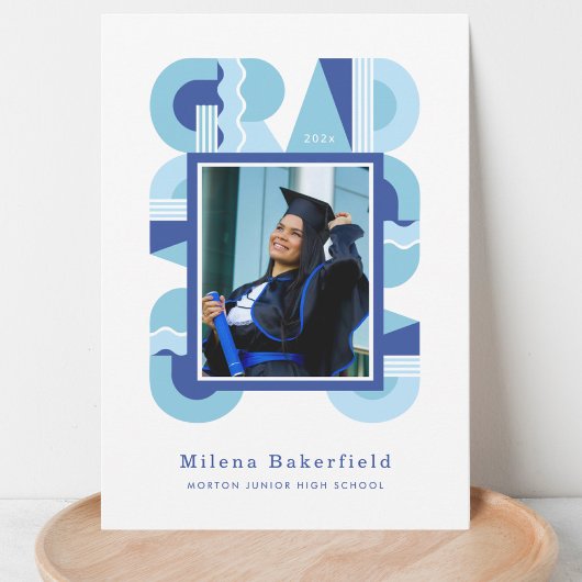 Graduation announcement class of 2026 blue white ankündigung