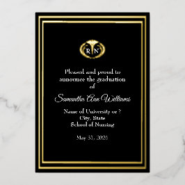 Graduation Announcement for a Nurse - gold foil Folien Feiertagskarte