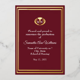 Graduation Announcement for a Nurse - gold foil Folien Feiertagskarte